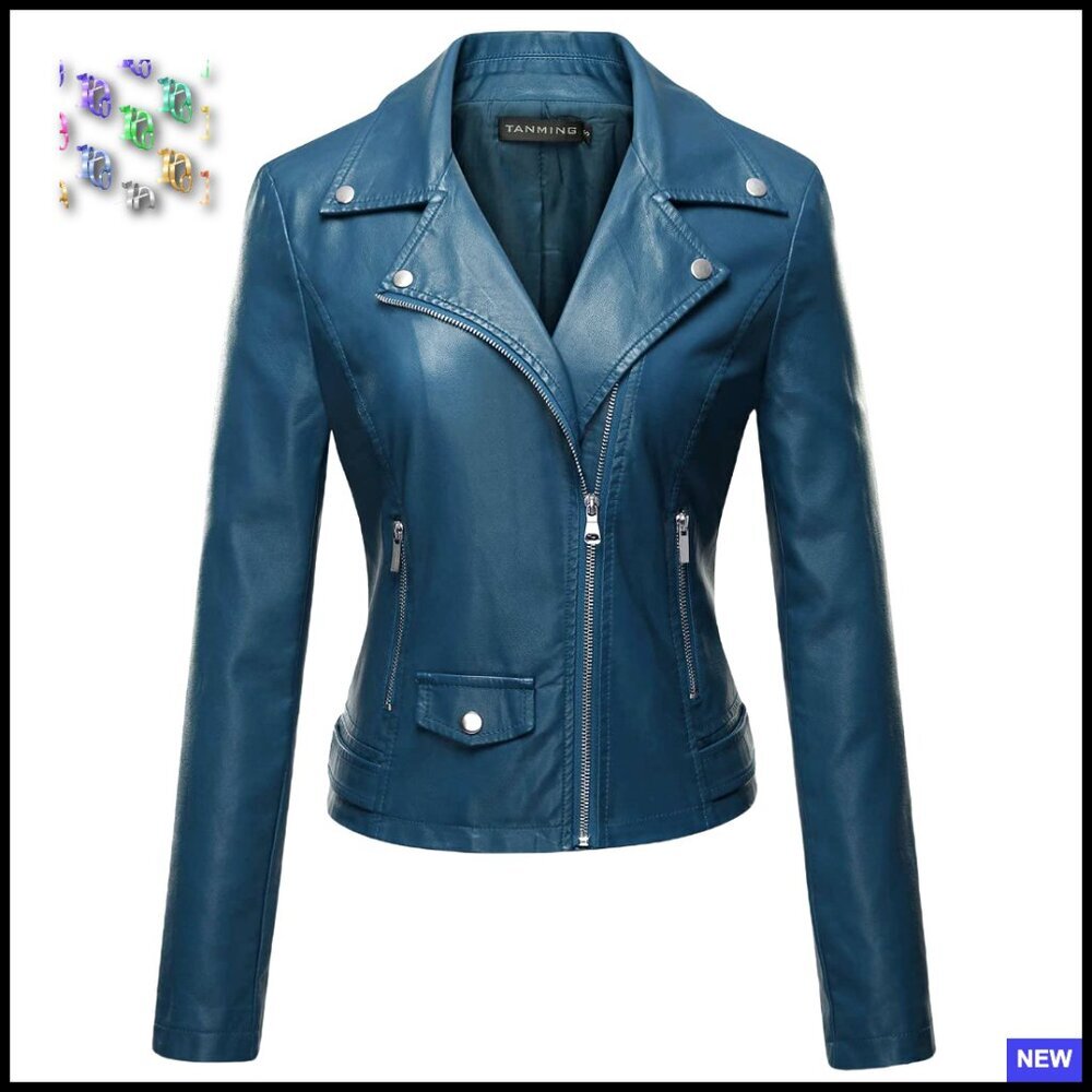 Faux Leather Moto Biker Short Coat Jacket Slim Fit Modern Aviator Style